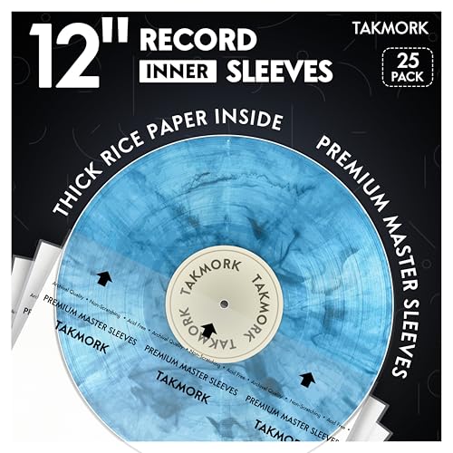 Vinyl Record Inner Sleeves: 12" Anti-Static Rice Paper LP Sleeves Album Record Acid-Free Clear Protective Sleeves for Vinyls Storage, 25pcs Vinyl Record Inner Sleeves: 12" Anti-Static Rice Paper LP Sleeves Album Record Acid-Free Clear Protective Sleeves for Vinyls Storage, 25pcs von TAKMORK