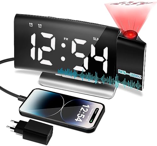 TAKRINK Projektionswecker Digital Wecker mit projektion 180 ° Radiowecker mit USB-Ladeanschluss LED-Spiegelbildschirm mit 4 Stufen Einstellbare Helligkeit 12 oder 24H Wecker mit Dual-Alarm TAKRINK Projektionswecker Digital Wecker mit projektion 180 ° Radiowecker mit USB-Ladeanschluss LED-Spiegelbildschirm mit 4 Stufen Einstellbare Helligkeit 12 oder 24H Wecker mit Dual-Alarm von TAKRINK
