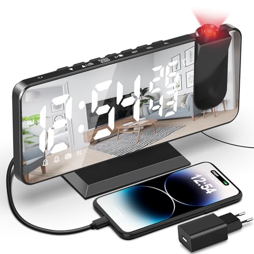 TAKRINK Projektionswecker Radiowecker mit USB-Anschluss Wecker Digital mit Projektion Dual-Alarm 12 oder 24H LED-Anzeige 180° Projektor 4 Projektionshelligkeit für Schlafzimmer Büro TAKRINK Projektionswecker Radiowecker mit USB-Anschluss Wecker Digital mit Projektion Dual-Alarm 12 oder 24H LED-Anzeige 180° Projektor 4 Projektionshelligkeit für Schlafzimmer Büro von TAKRINK