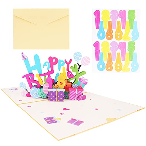 TAKUZA Geburtstagskarte Pop Up, Popup Karte Geburtstag, mit DIY-Nummern Geburtstagskarte 3d, Pop Up Karte Geburtstag mit Umschlag, 3D Karte Geburtstag als Geschenk für Kind, Frauen, Mann von TAKUZA