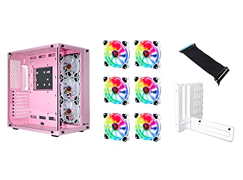 TALIUS Gaming Pack Cronos Orchid. Inklusive 9 ARGB Iris Spectrum Lüfter + Steuereinheit und vertikaler Adapter VGA Riser PCI-E 3.0, ATX Tower Gaming-PC aus gehärtetem Glas. von TALIUS