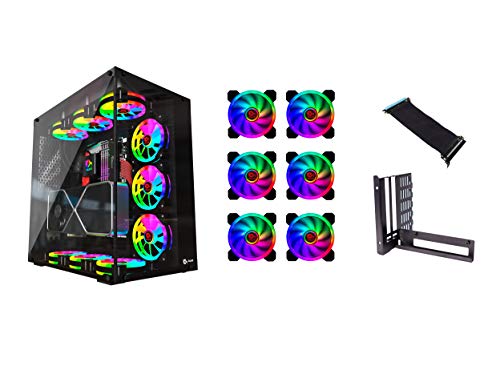 Talius Chronos Gaming ATX Gehäuse, gehärtetes Glas + 9 Iris Spectrum ARGB Lüfter + VGA Riser Vertikal PCI-E 3.0 Adapter (in DREI Farben erhältlich) von TALIUS