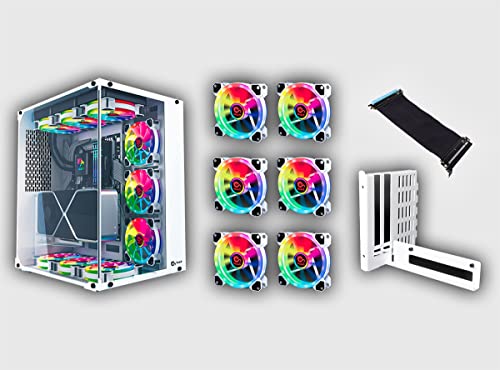 Talius Cronos Frost Gaming ATX, gehärtetes Glas + 9 Lüfter Iris Spectrum ARGB + VGA Riser Vertikal Adapter (erhältlich in DREI Farben) (Weiß) von TALIUS