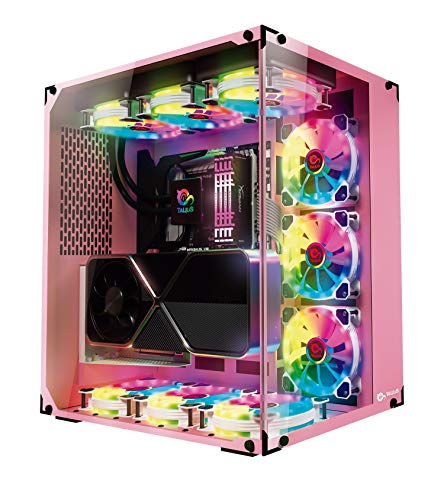 Talius Cronos Orchid Gaming-Gehäuse, Hartglas, RGB-Ventilatoren (erhältlich in DREI Farben) (Rosa) von TALIUS