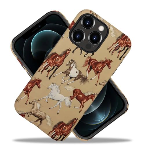 TAMEFOX Schutzhülle für iPhone 12 Pro Max (6,7 Zoll), Galoppierende Pferde, Hybrid-2-lagige Hartschale + Silikon-Schutzhülle, kratzfest, stoßfest, für iPhone 12 Pro Max von TAMEFOX