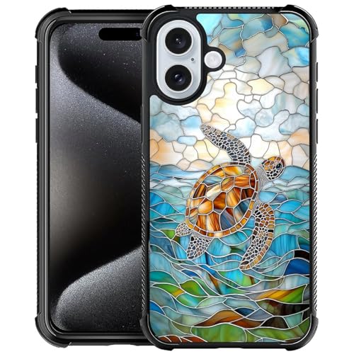 TAMEFOX Schutzhülle für iPhone 16 Plus, Motiv: Schildkröte mit vier Ecken und Stoßstange, stoßfest, rutschfest, sturzsicher von TAMEFOX
