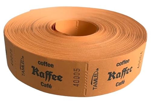 TAMLED Bonrolle KAFFEE orange 1 Rolle mit 1000 perforierten Abrissen fortlaufend nummeriert Gastromarken Festival Getränke Verpflegung Events Firmenveranstaltung Volksfest Vereinsfest Wertmarke von TAMLED