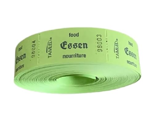 TAMLED Bonrolle ESSEN grün Wertmarke dreisprachig 1 Rolle mit 1000 perforierten Abrissen fortlaufend nummeriert Gastro Festival Getränke Verpflegung Events Firmenveranstaltung Volksfest Verein von TAMLED