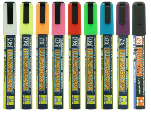 TAMLED Kreidemarker 5 mm Set mit 9 Farben - weiß - schwarz - blau - gelb - grün - orange - pink - rot - lila - Neonfarben, fluoreszierend von TAMLED