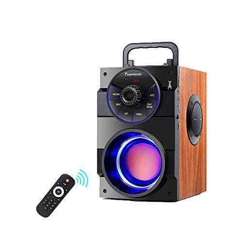 S37 Bluetooth Lautsprecher, 11W tragbarer Bluetooth Musikbox mit Subwoofer, LED Leuchten, 30 Meter Reichweite, Bluetooth 5.0 Wireless Stereo Lautsprecher für Außen und Innenpartys (Holzmaserung) von TAMPROAD