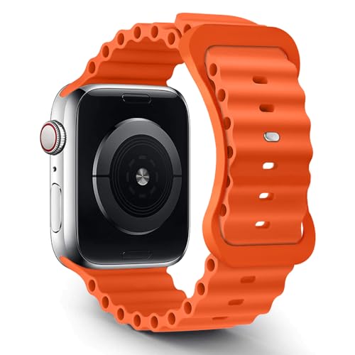 TANAKEY Ocean Armband Kompatibel für Apple Watch Ultra 49/45/44/42mm, Sport Silikon Ersatzarmband Kompatibel für iWatch Serie 9/8/7/6/5/4/3/2/1/SE (49/45/44/42mm, Orange) von TANAKEY