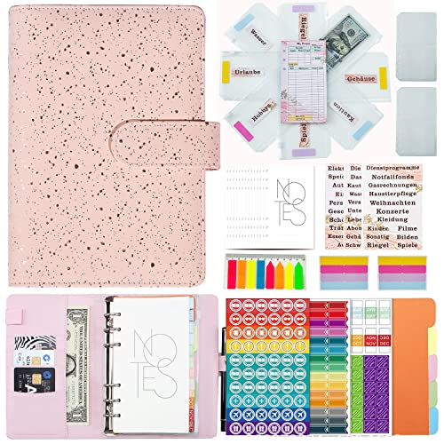 Budget Planner Deutsch Budget Binder A6 - Bugetplaner Haushaltsbuch mit Geldfächer, Finanzplaner Geld Organizer Sparbuch mit Folien Rosa von TANGBOHU