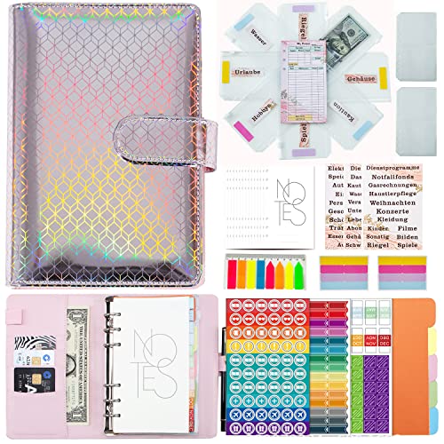 Budget Planner Deutsch Budget Binder A6 - Bugetplaner Haushaltsbuch mit Geldfächer, Finanzplaner Geld Organizer Sparbuch mit Folien von TANGBOHU