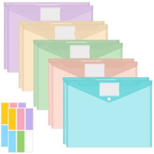 10 Stück Dokumententasche A4, Wasserdichte Dokumentenmappe A4 mit Druckknopfverschluss, Sammelmappen A4 mit Etikettentasche Bunte Mappen für Schule Dokumente Organisieren Bürobedarf Hausaufgaben 10 Stück Dokumententasche A4, Wasserdichte Dokumentenmappe A4 mit Druckknopfverschluss, Sammelmappen A4 mit Etikettentasche Bunte Mappen für Schule Dokumente Organisieren Bürobedarf Hausaufgaben von TANGHSE