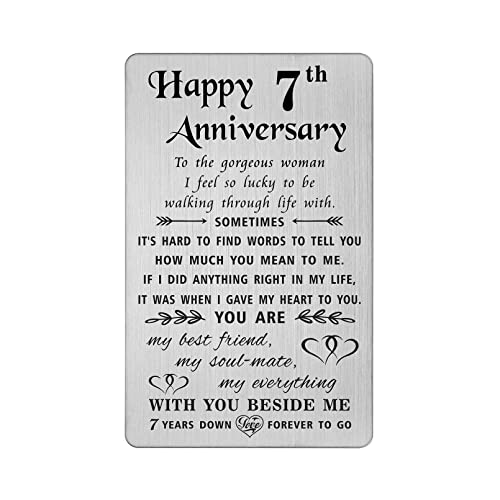 TANWIH 7 Year Anniversary Card Gifts for Her Wife, Happy 7th Wedding Anniversary Cards for Women, Engraved Metal Wallet Insert TANWIH 7 Year Anniversary Card Gifts for Her Wife, Happy 7th Wedding Anniversary Cards for Women, Engraved Metal Wallet Insert von TANWIH