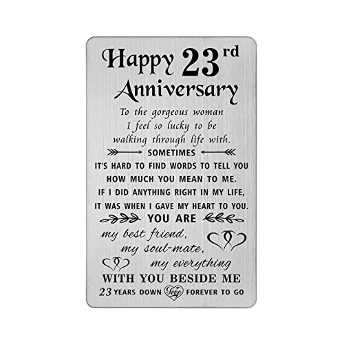 TANWIH Karte zum 23. Jahrestag, Geschenke für die Frau, Happy 23 Year Wedding Anniversary Cards for Her Women, Gravur Metall Wallet Insert von TANWIH