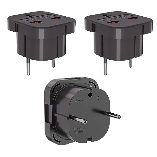 3 Stück UK auf DE Adapterstecker, Schwarz Stecker Adapter UK auf EU, UK auf DE Reisestecker, 3-polig UK Adapter auf 2-polige EU-Steckdose mit Sicherheitsverschluss für Hause, Reisen von TANXIS