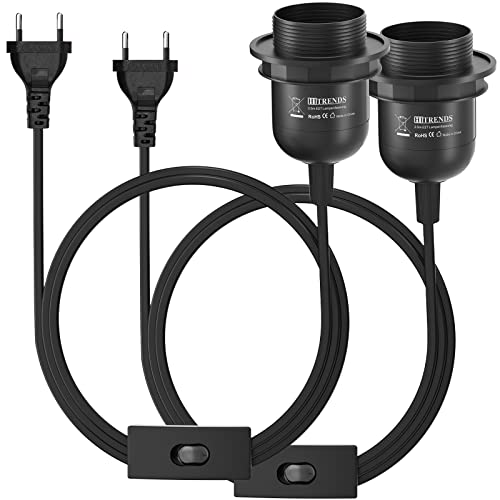 E27 Fassung, Lampenfassung E27 mit Schalter, E27 Fassung mit Stecker, Lampenfassung mit 3m Kabel für LED E26/E27 Glühbirne, 2 Stücke - Schwarz E27 Fassung, Lampenfassung E27 mit Schalter, E27 Fassung mit Stecker, Lampenfassung mit 3m Kabel für LED E26/E27 Glühbirne, 2 Stücke - Schwarz von TANXIS