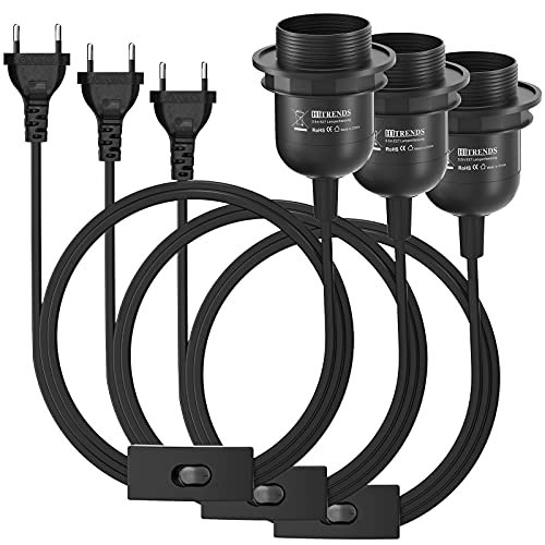E27 Fassung, Lampenfassung E27 mit Schalter, E27 Fassung mit Stecker, Lampenfassung mit 3m Kabel für LED E26/E27 Glühbirne, 3 Stücke - Schwarz E27 Fassung, Lampenfassung E27 mit Schalter, E27 Fassung mit Stecker, Lampenfassung mit 3m Kabel für LED E26/E27 Glühbirne, 3 Stücke - Schwarz von TANXIS
