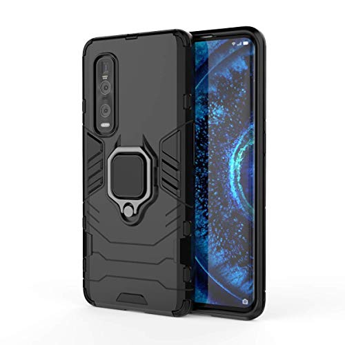 TANYO Handy-Schutzhülle kompatibel mit Oppo Find X2 Pro, TPU + PC Dual Layer Hybrid Schutzhülle, robuste, robuste Armor stoßfeste Schale [Magnetischer 360° drehbarer Autohalterung Ringständer] schwarz von TANYO