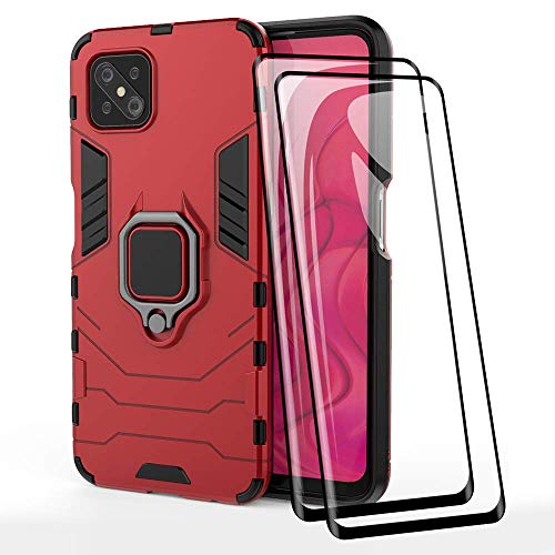 TANYO Hülle + Displayschutz [2 Stück] für Oppo Reno4 Z 5G, TPU/PC Hybrid Stoßfest Armor Bumper Handyhülle [360° Kickstand] mit Gehärtetes Glas Schutzfolie, Rot von TANYO