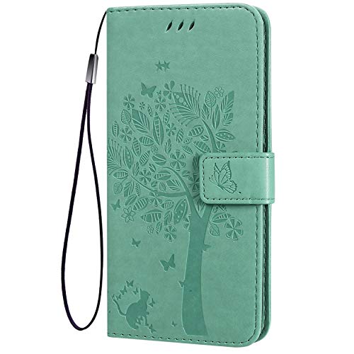 TANYO Hülle Geeignet für LG K41S / K51S, Wallet Tasche Hülle, Retro Blumen Muster Design, [Ultra Slim][Card Slot][Handyhülle] Flip Wallet Case Grün von TANYO