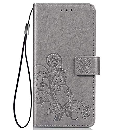 TANYO Hülle Geeignet für LG K51S, Wallet Tasche Hülle, Retro Blumen Muster Design, [Ultra Slim][Card Slot][Handyhülle] Flip Wallet Case. Grau von TANYO