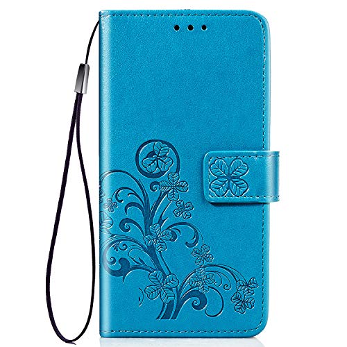 TANYO Hülle Geeignet für Samsung Galaxy A51, Wallet Tasche Hülle, Retro Blumen Muster Design, [Ultra Slim][Card Slot][Handyhülle] Flip Wallet Case. Blau von TANYO