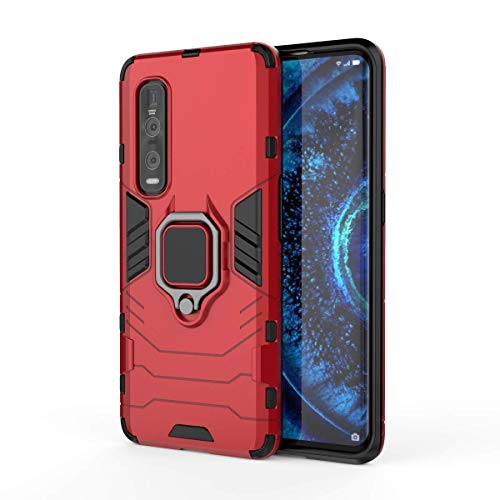 TANYO Hülle Kompatibel mit Oppo Find X2 Pro, Armor Schutzhülle Handyhülle, Fall Cover TPU+PC Dual Layer Hybrid Tough Robuste Stoßfest mit 360° Ring Magnetisch Autohalterung Kickstand Rot von TANYO