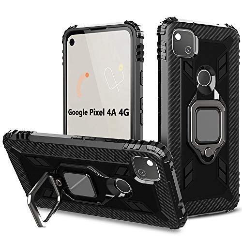 TANYO Hülle für Google Pixel 4A 4G (Not for 5G Version), Schutzhülle TPU Silikon Armor Handyhülle mit Ständer, Stoßfeste Silikonhülle mit Bumper, Schwarz von TANYO