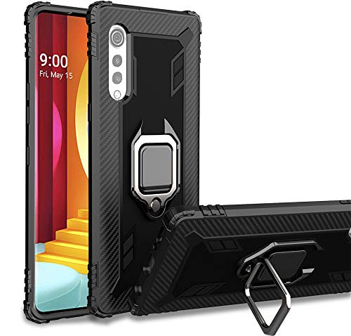 TANYO Hülle für LG Velvet (5G / 4G), Schutzhülle TPU Silikon Armor Handyhülle mit Ständer, Stoßfeste Silikonhülle mit Bumper, Schwarz von TANYO