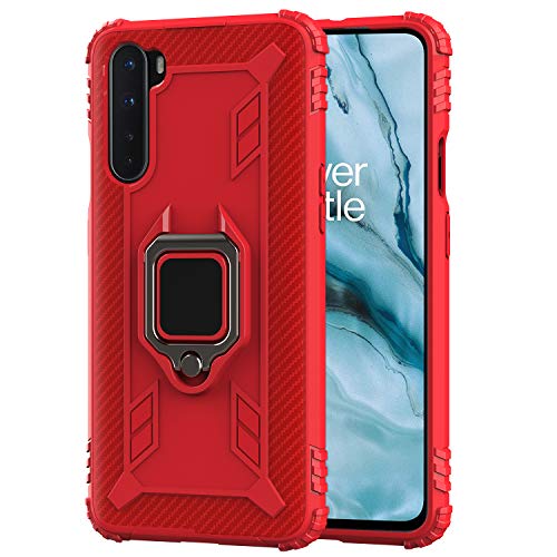 TANYO Hülle für OnePlus Nord, Schutzhülle TPU Silikon Armor Handyhülle mit Ständer, Stoßfeste Silikonhülle mit Bumper, Rot von TANYO