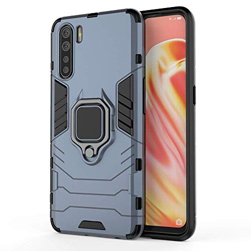 TANYO Hülle für Oppo A91 (Oppo F15), Schutzhülle TPU/PC Handyhülle mit Ständer, Stoßfest Bumper Armor Case Hybrid Cover Blau von TANYO