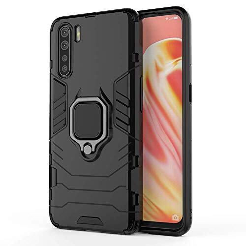 TANYO Hülle für Oppo A91 (Oppo F15), Schutzhülle TPU/PC Handyhülle mit Ständer, Stoßfest Bumper Armor Case Hybrid Cover Schwarz von TANYO