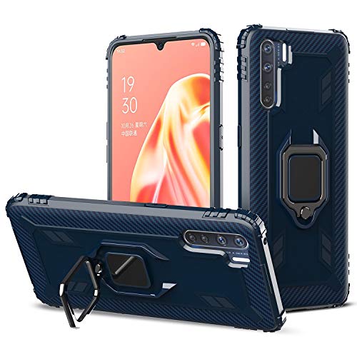 TANYO Hülle für Oppo A91 (Oppo F15), Schutzhülle TPU Silikon Armor Handyhülle mit Ständer, Stoßfeste Silikonhülle mit Bumper, Blau von TANYO