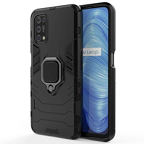 TANYO Hülle für Oppo Realme 7 5G, Schutzhülle TPU/PC Handyhülle mit Ständer, Stoßfest Bumper Armor Case Hybrid Cover Schwarz von TANYO