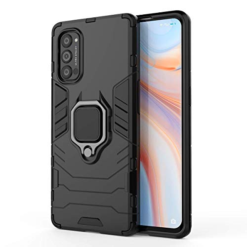 TANYO Hülle für Oppo Reno4 Pro 5G, Schutzhülle TPU/PC Handyhülle mit Ständer, Stoßfest Bumper Armor Case Hybrid Cover Schwarz von TANYO