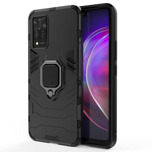 TANYO Hülle für VIVO V21 5G, Schutzhülle TPU/PC Handyhülle mit Ständer, Stoßfest Bumper Armor Case Hybrid Cover Schwarz von TANYO