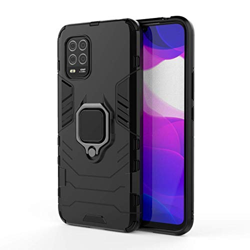 TANYO Hülle für Xiaomi Mi 10 Lite 5G, Schutzhülle TPU/PC Handyhülle mit Ständer, Stoßfest Bumper Armor Case Hybrid Cover Schwarz von TANYO