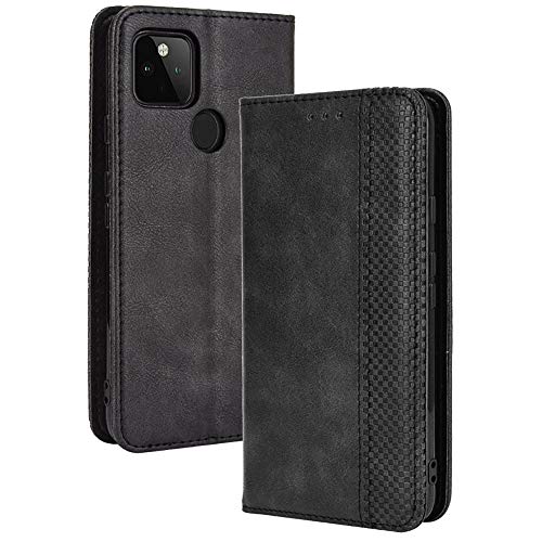 TANYO Leder Folio Hülle für Google Pixel 4A 5G (Not for 4G Version), Premium Flip Wallet Tasche mit Kartensteckplätzen, PU/TPU Lederhülle Handyhülle Schutzhülle - Schwarz von TANYO