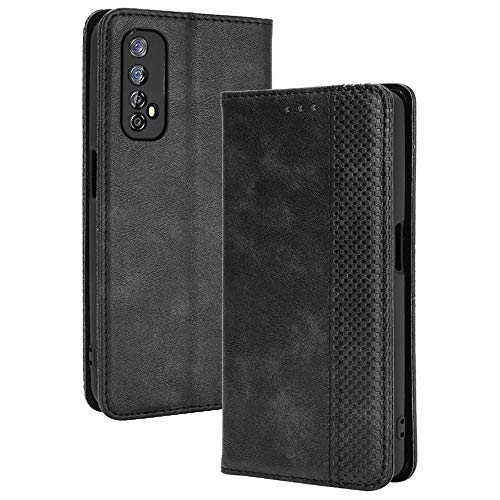 TANYO Leder Folio Hülle für Oppo Realme 7 4G (Not for 5G Version), Premium Flip Wallet Tasche mit Kartensteckplätzen, PU/TPU Lederhülle Handyhülle Schutzhülle - Schwarz von TANYO