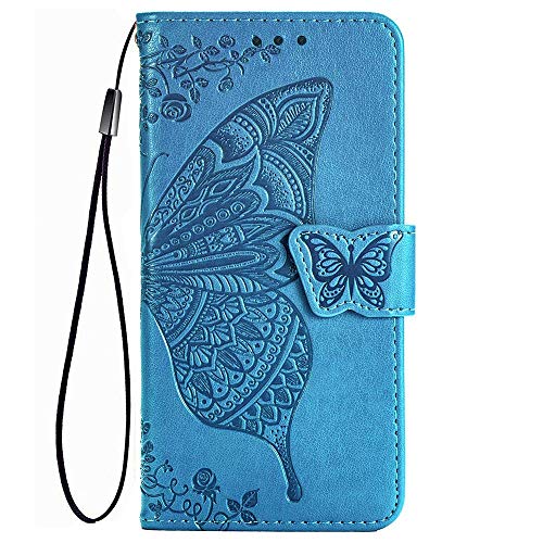 TANYO Schmetterling Flip Folio Hülle für Oppo Reno4 Z 5G (Reno 4Z), Schutzhülle PU/TPU Leder Klapptasche Handytasche mit Kartenfächer, Handyhülle - Blau von TANYO