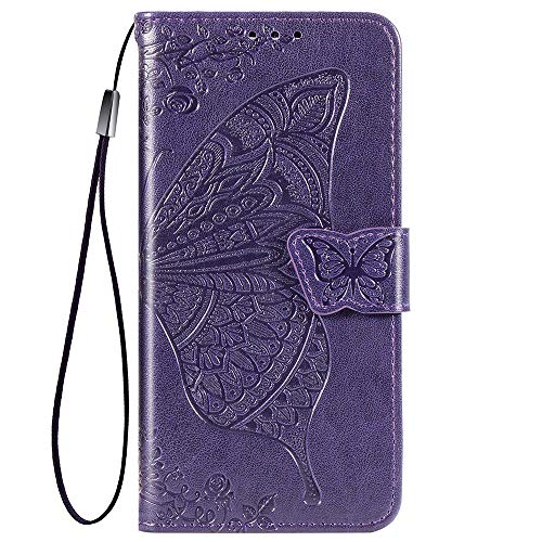 TANYO Schmetterling Flip Folio Hülle für Samsung Galaxy Note 20 Ultra (5G / 4G), Schutzhülle PU/TPU Leder Klapptasche Handytasche mit Kartenfächer, Note20 Ultra Handyhülle - Dunkelviolett von TANYO