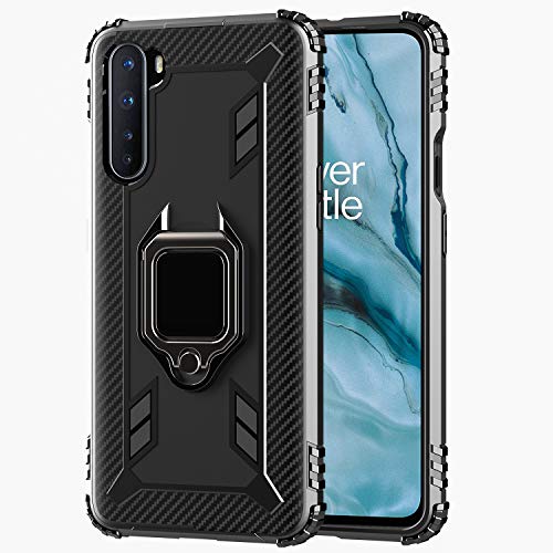 TANYO Schutzhülle für OnePlus Nord, Schutzhülle aus TPU-Silikon mit 360° Standfunktion, Rugged Armor Bumper Case, robust, Schwarz von TANYO