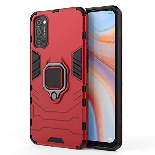 TANYO Schutzhülle für Oppo Reno4 5G, TPU/PC Armor Schutzhülle mit Halterung, Hybrid Silikon Case Stoßfest Bumper Cover, Rot von TANYO