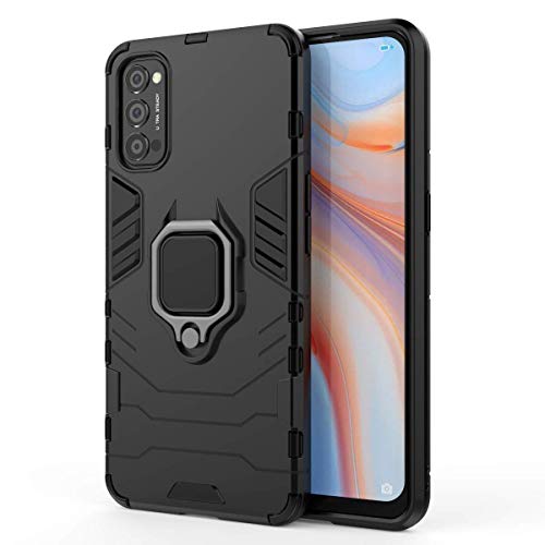 TANYO Schutzhülle für Oppo Reno4 5G, TPU/PC Armor Schutzhülle mit Standfunktion, Hybrid, Silikon, stoßfest, Bumper Cover, Schwarz von TANYO