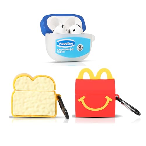 (3 Packung) TAOCHEN Hüllen für AirPods 4 Drahtlose Ohrhörer (2024) mit Karabiner- Silikon Aufladung Schutzhülle mit Cartoon Haut Design für AirPods 4th Erzeugung Kopfhörer (FSL+M+Toast) von TAOCHEN
