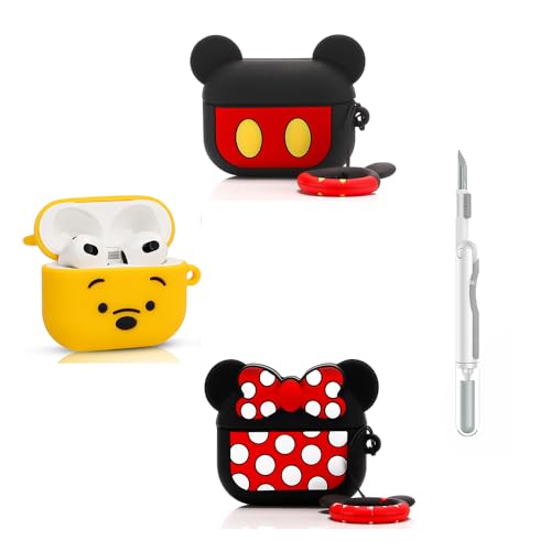 (3Packung+Reiniger Stift) TAOCHEN Hülle für AirPods 3rd Erzeugung Drahtlose Ohrhörer mit 3-in-1 Reinigung Pen Kit, Cute Cartoon Haut Design Silikon Ladetasche Schutzhüllen für AirPods 3 von TAOCHEN