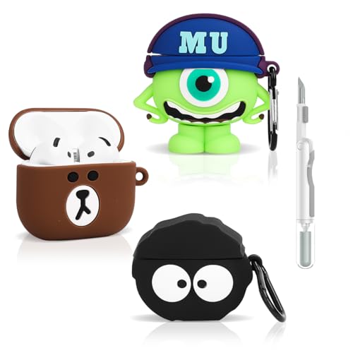(3Packung+Reiniger Stift) TAOCHEN Hülle für AirPods 4th Erzeugung Drahtlose Ohrhörer mit 3-in-1 Reinigung Pen Kit, Cute Cartoon Haut Design Silikon Ladetasche Schutzhüllen für AirPods 4 von TAOCHEN