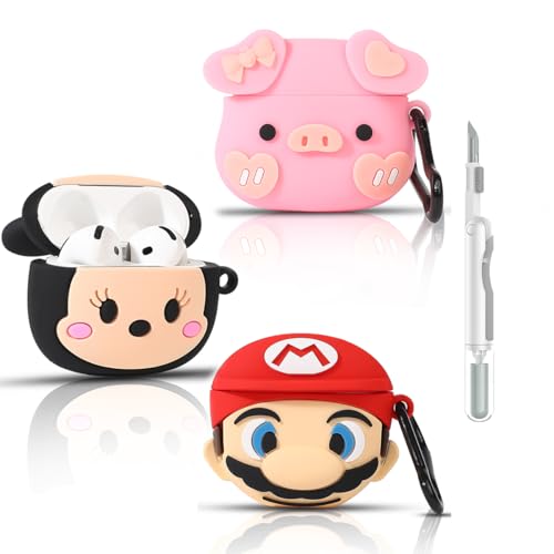 (3Packung+Reiniger Stift) TAOCHEN Hülle für AirPods 4th Erzeugung Drahtlose Ohrhörer mit 3-in-1 Reinigung Pen Kit, Cute Cartoon Haut Design Silikon Ladetasche Schutzhüllen für AirPods 4 von TAOCHEN
